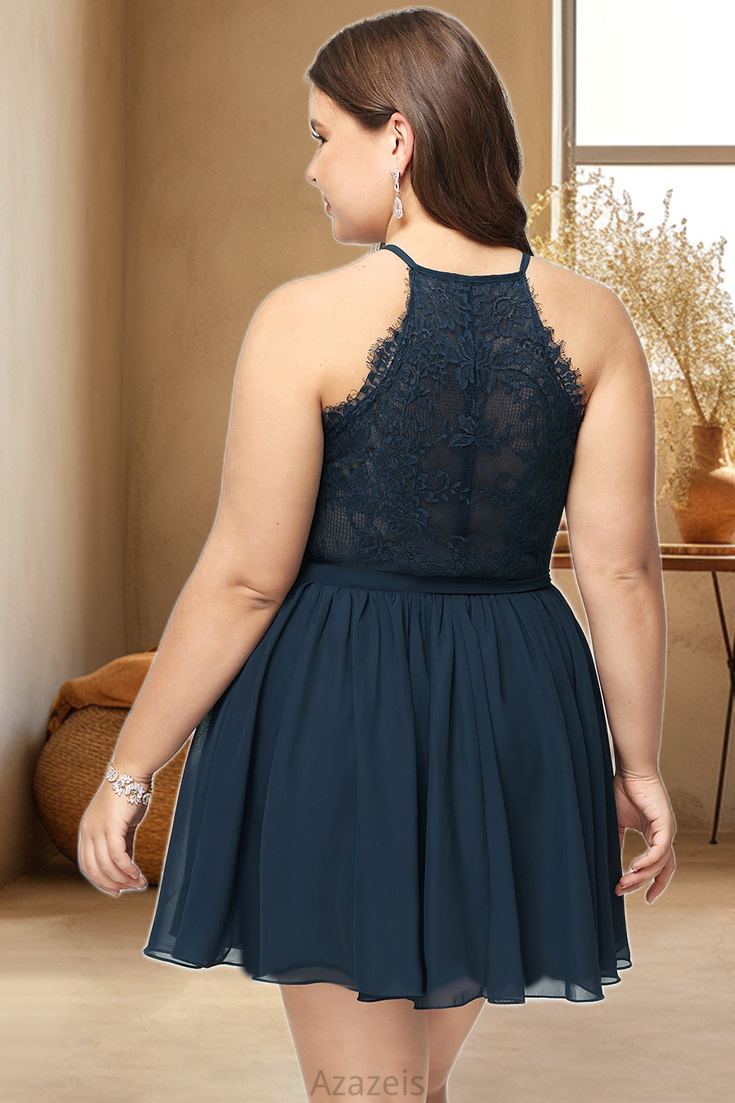 Anastasia A-line V-Neck Short/Mini Chiffon Lace Homecoming Dress DFP0020502