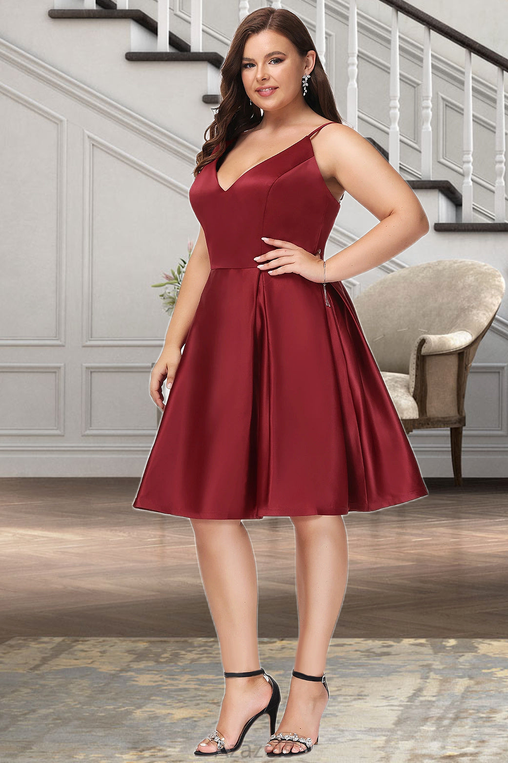 Nora A-line V-Neck Short/Mini Satin Homecoming Dress DFP0020542