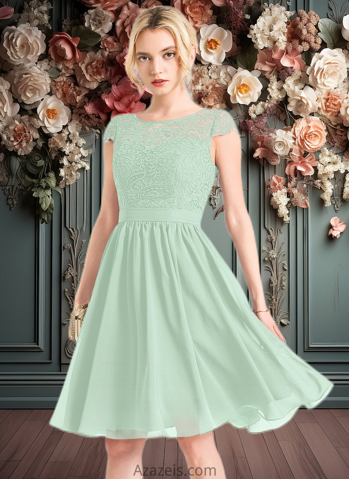 Alice A-line Scoop Knee-Length Lace Chiffon Homecoming Dress DFP0025698