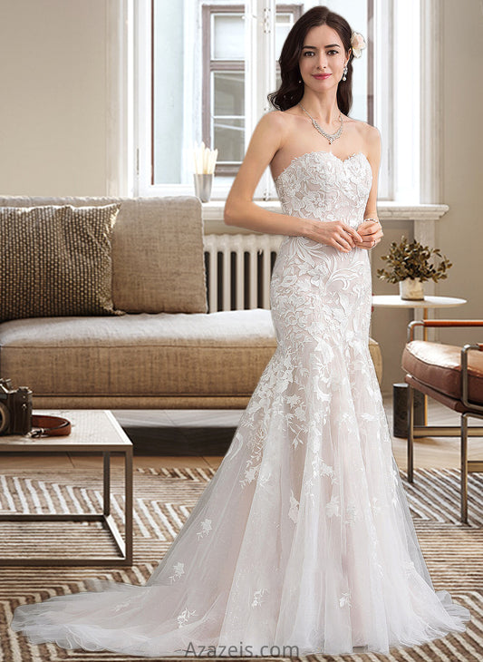 Amirah Trumpet/Mermaid Sweetheart Court Train Tulle Lace Wedding Dress DFP0013710