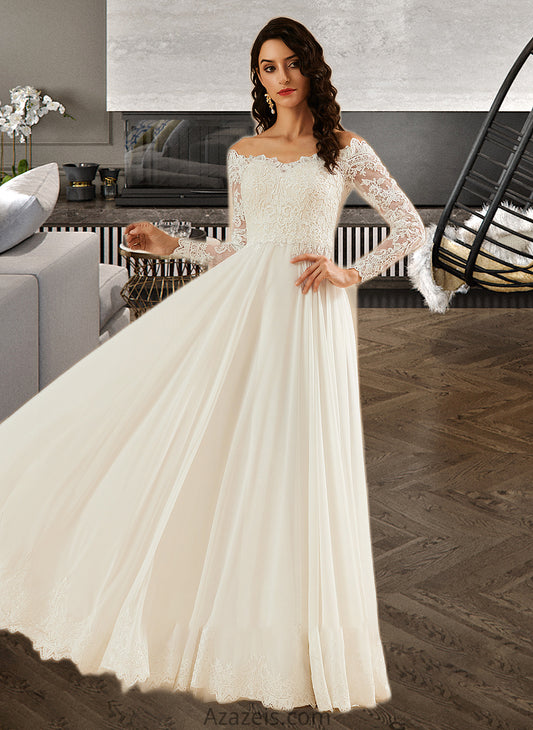 Jessie A-Line Off-the-Shoulder Sweep Train Wedding Dress With Lace DFP0013734