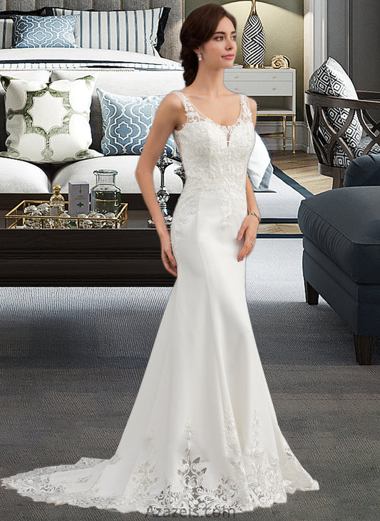 Harper Trumpet/Mermaid V-neck Court Train Lace Stretch Crepe Wedding Dress With Sequins DFP0013738