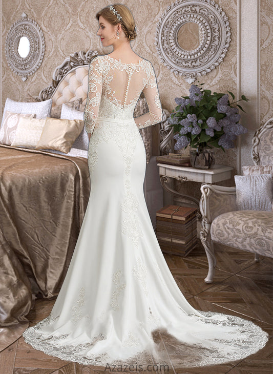 Precious Trumpet/Mermaid Illusion Chapel Train Stretch Crepe Wedding Dress With Lace DFP0013740