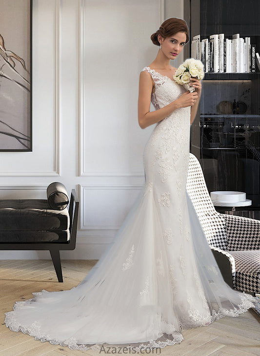 Marisol Trumpet/Mermaid V-neck Court Train Tulle Wedding Dress DFP0013758