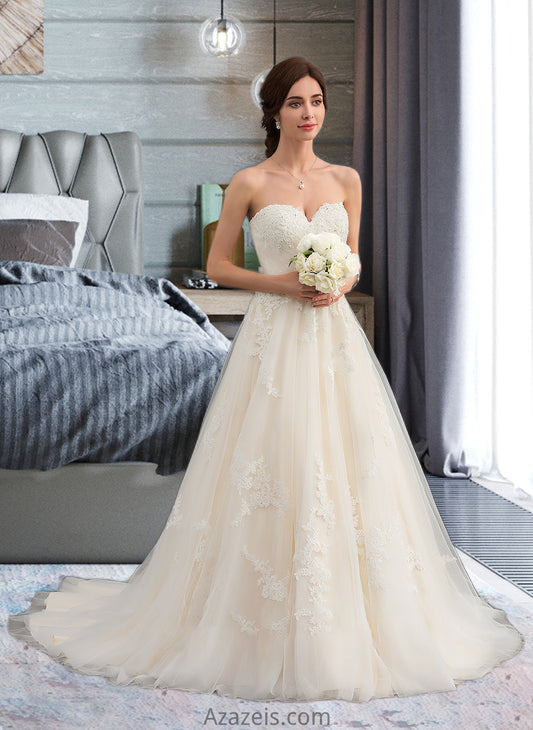 Micah Ball-Gown/Princess Sweetheart Court Train Tulle Wedding Dress With Ruffle Beading DFP0013766