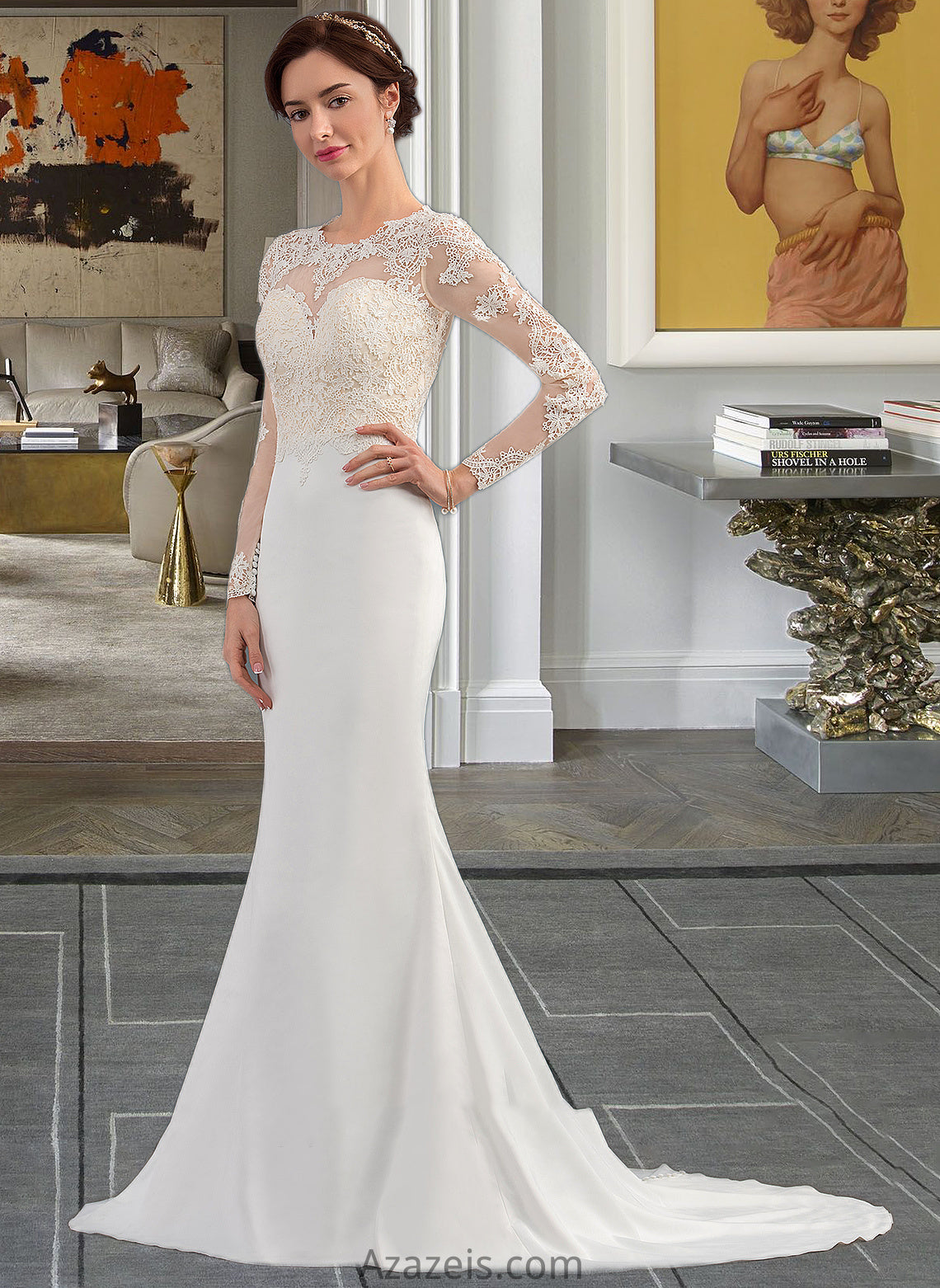 Lexie Trumpet/Mermaid Illusion Sweep Train Stretch Crepe Wedding Dress DFP0013767