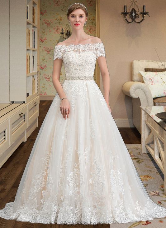 Heidi Ball-Gown/Princess Court Train Tulle Wedding Dress With Beading Sequins DFP0013770