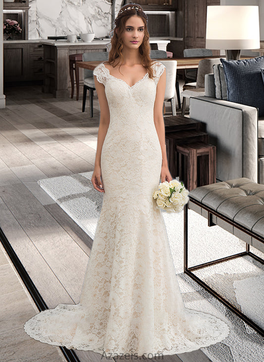 Ali Trumpet/Mermaid V-neck Court Train Lace Wedding Dress DFP0013804