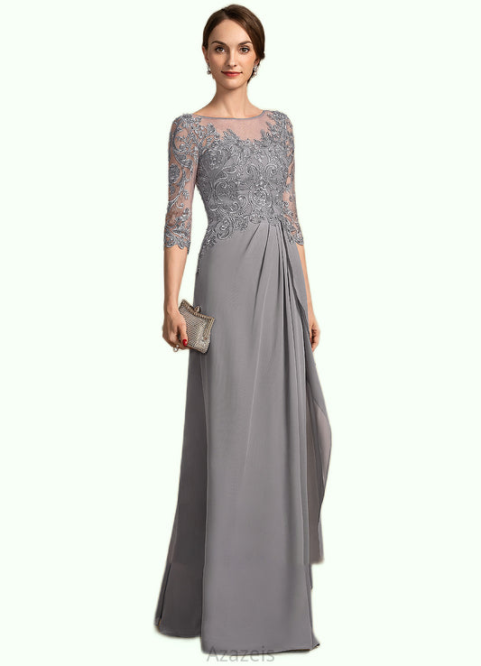 Genevieve A-Line Scoop Neck Floor-Length Chiffon Lace Mother of the Bride Dress With Beading Sequins Cascading Ruffles DF126P0014529