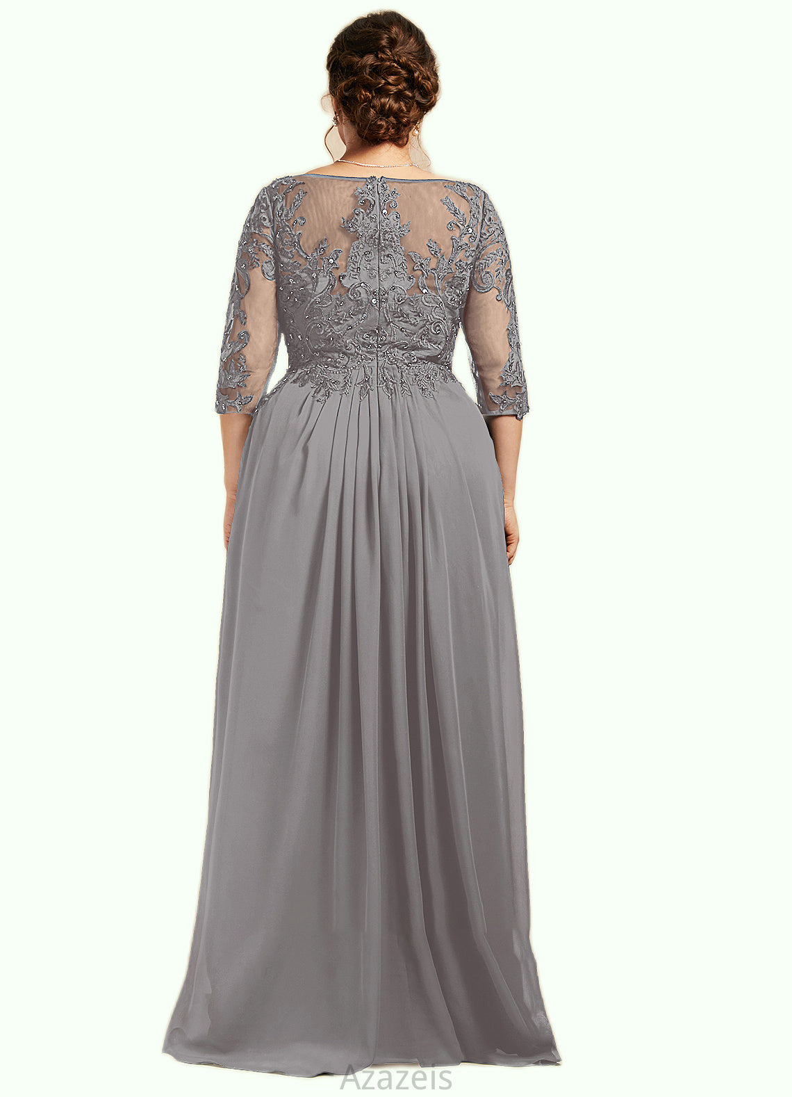 Genevieve A-Line Scoop Neck Floor-Length Chiffon Lace Mother of the Bride Dress With Beading Sequins Cascading Ruffles DF126P0014529