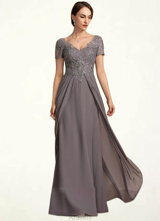 Ximena A-line V-Neck Floor-Length Chiffon Lace Mother of the Bride Dress DF126P0014532