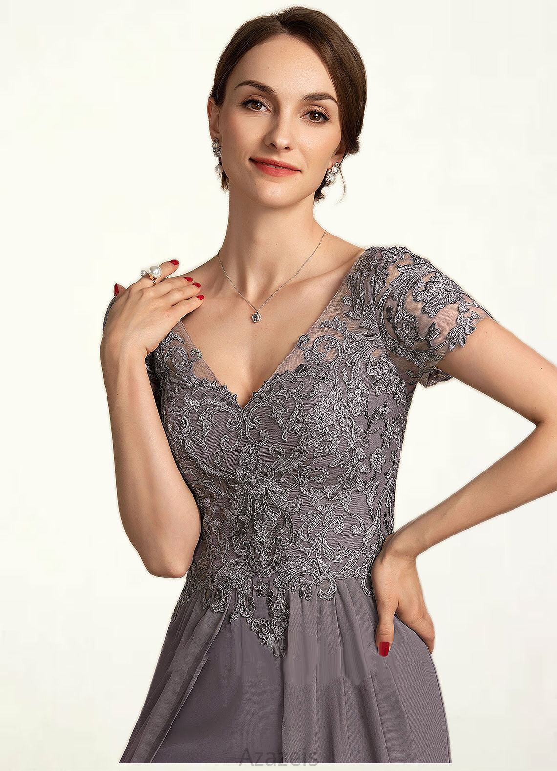 Ximena A-line V-Neck Floor-Length Chiffon Lace Mother of the Bride Dress DF126P0014532