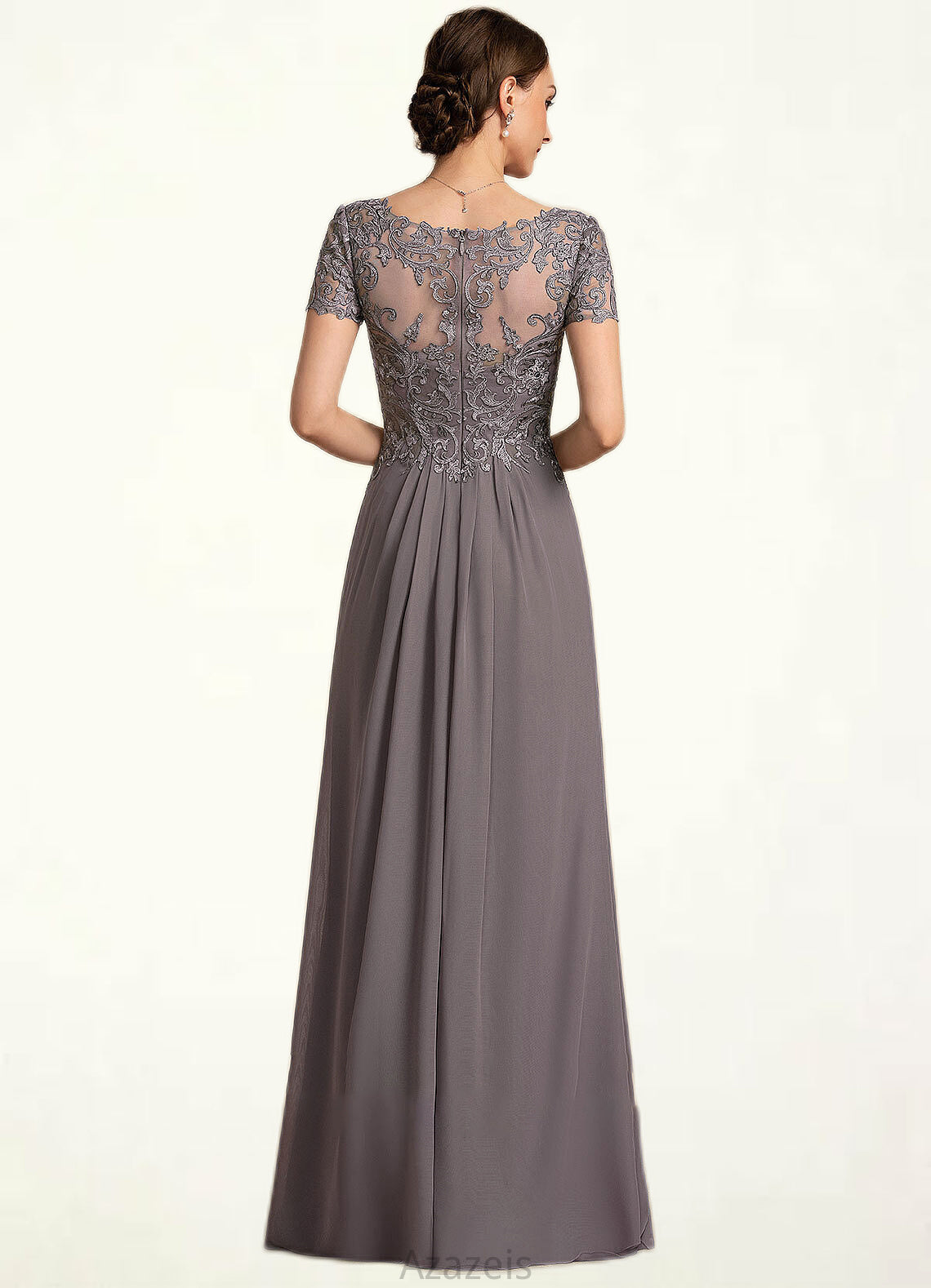 Ximena A-line V-Neck Floor-Length Chiffon Lace Mother of the Bride Dress DF126P0014532