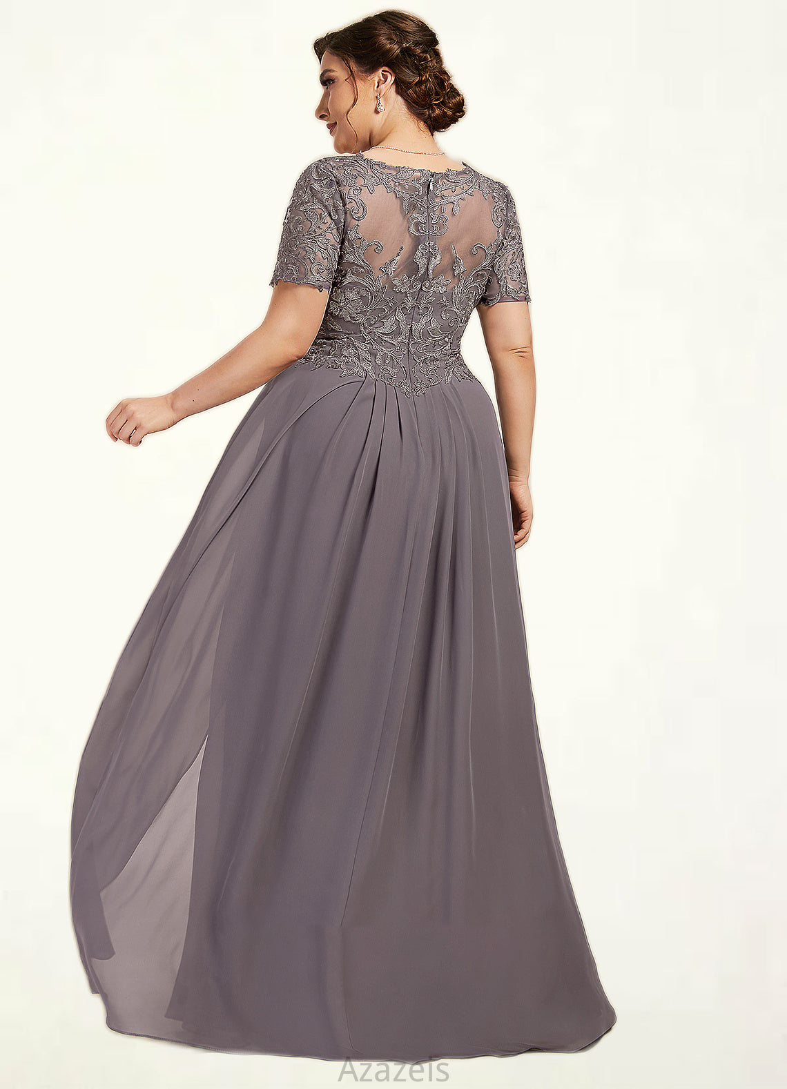 Ximena A-line V-Neck Floor-Length Chiffon Lace Mother of the Bride Dress DF126P0014532