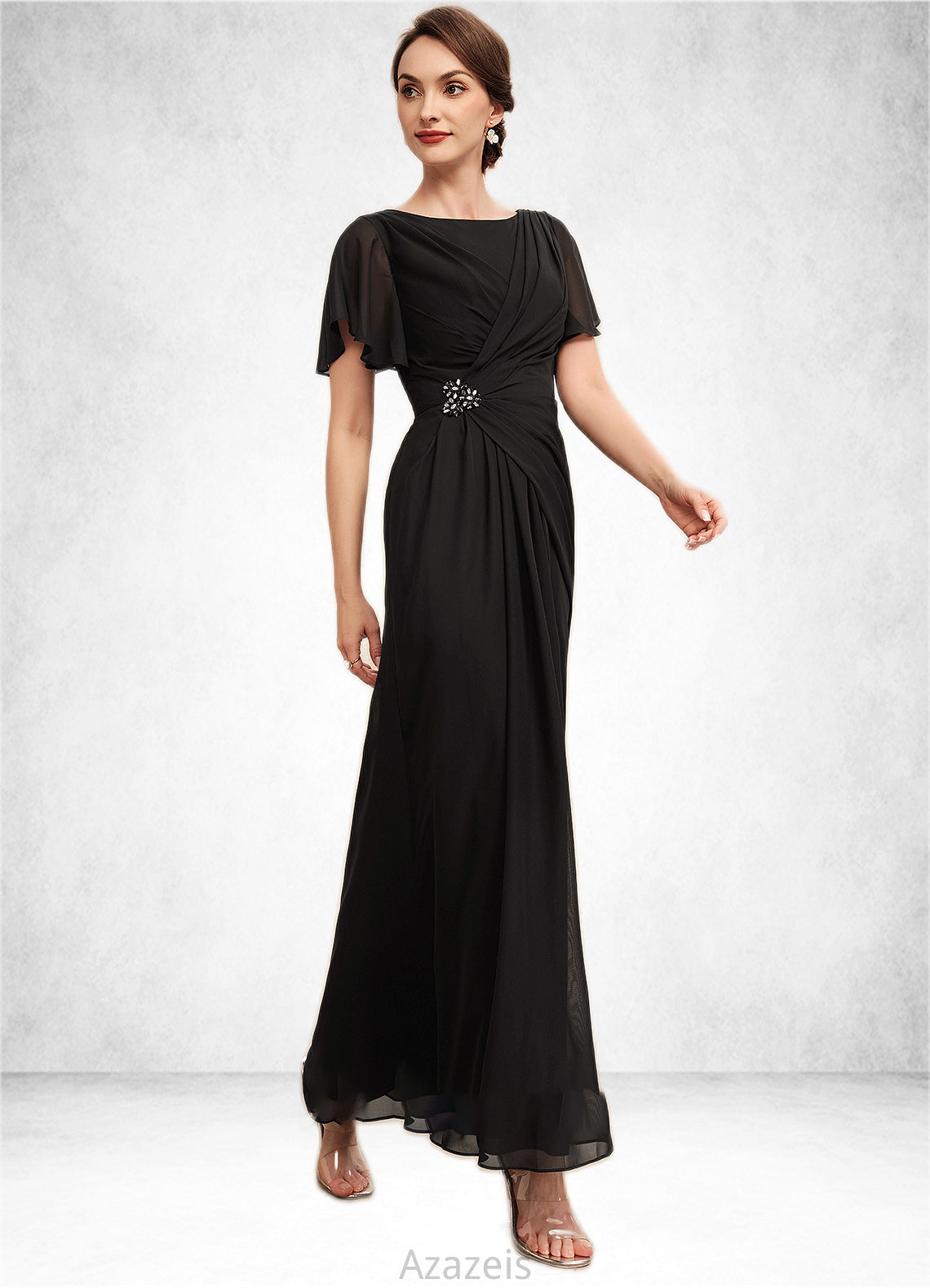 Saniyah A-Line Scoop Neck Ankle-Length Chiffon Mother of the Bride Dress With Ruffle Beading DF126P0014533