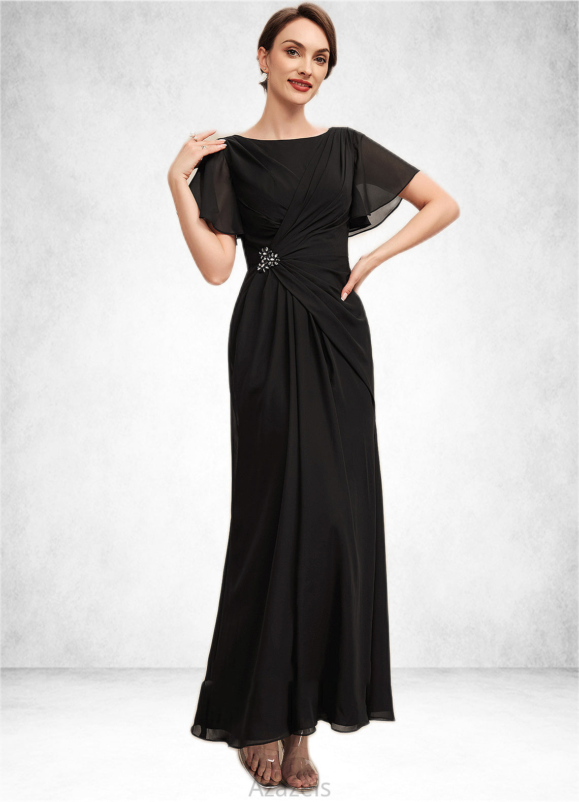 Saniyah A-Line Scoop Neck Ankle-Length Chiffon Mother of the Bride Dress With Ruffle Beading DF126P0014533