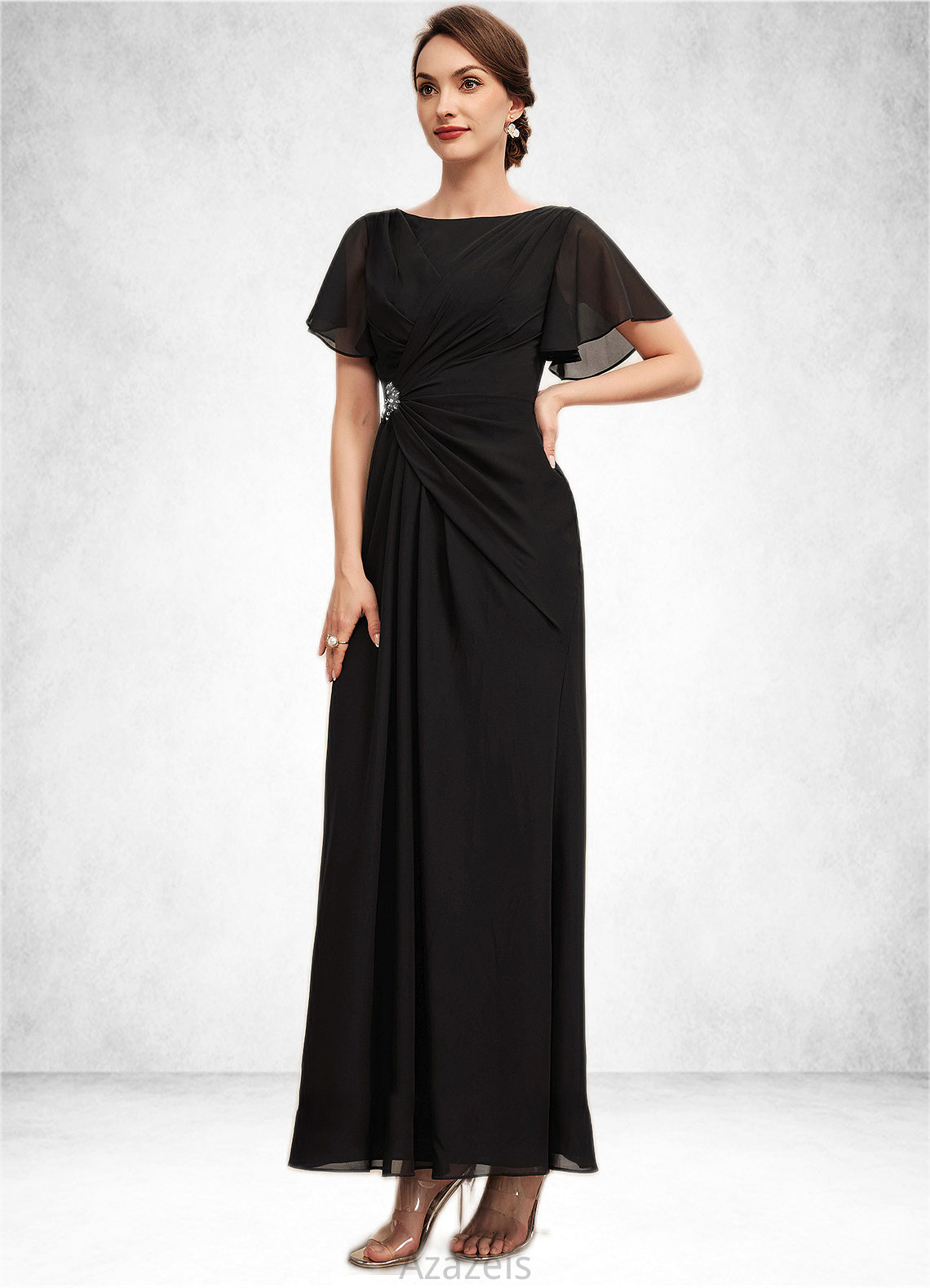 Saniyah A-Line Scoop Neck Ankle-Length Chiffon Mother of the Bride Dress With Ruffle Beading DF126P0014533