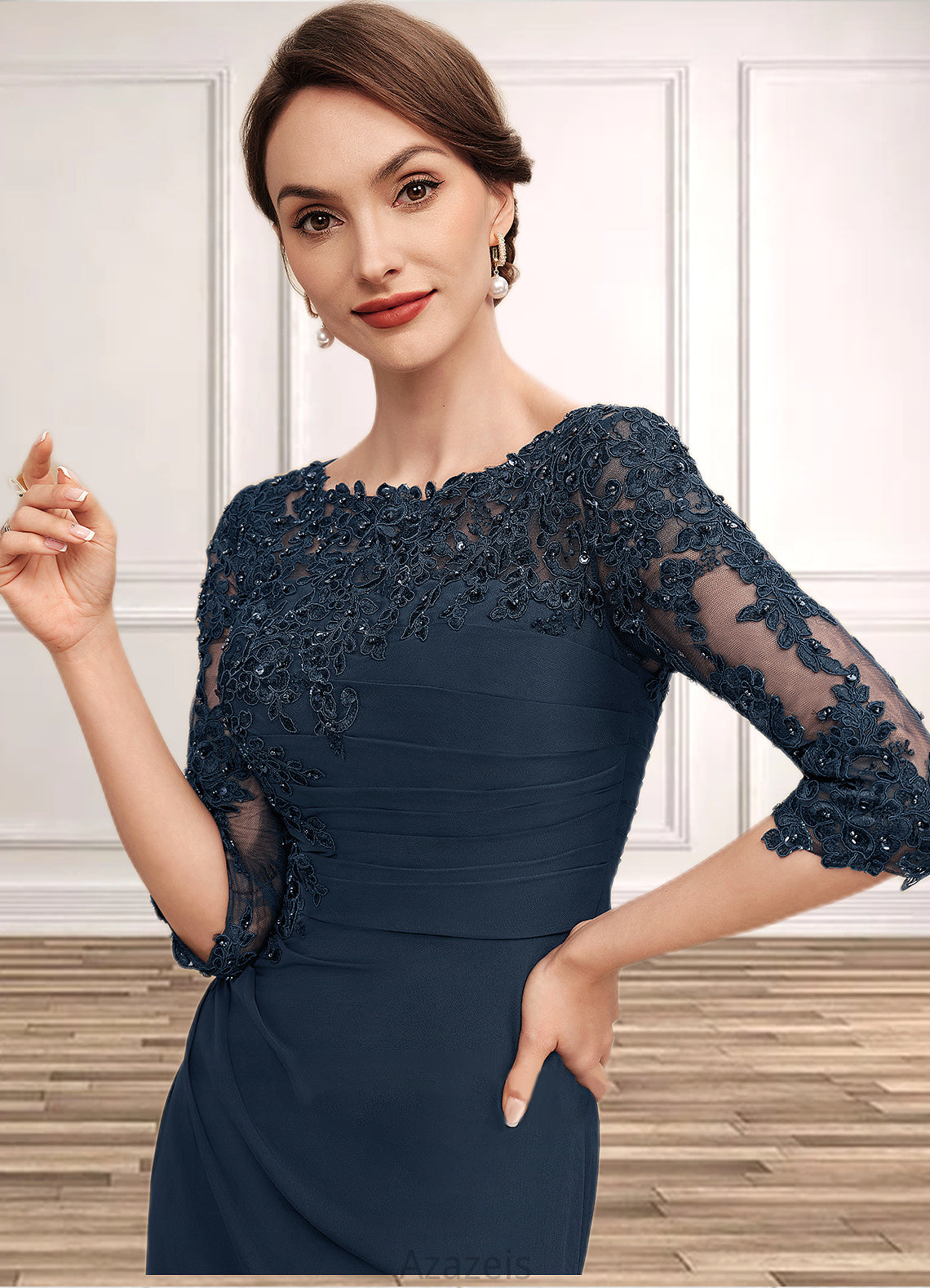 Elva A-Line Scoop Neck Floor-Length Chiffon Lace Mother of the Bride Dress With Ruffle Beading Sequins DF126P0014536