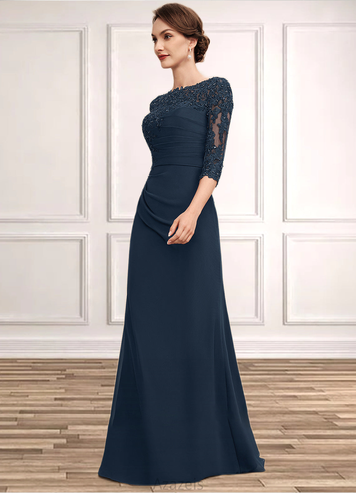 Elva A-Line Scoop Neck Floor-Length Chiffon Lace Mother of the Bride Dress With Ruffle Beading Sequins DF126P0014536