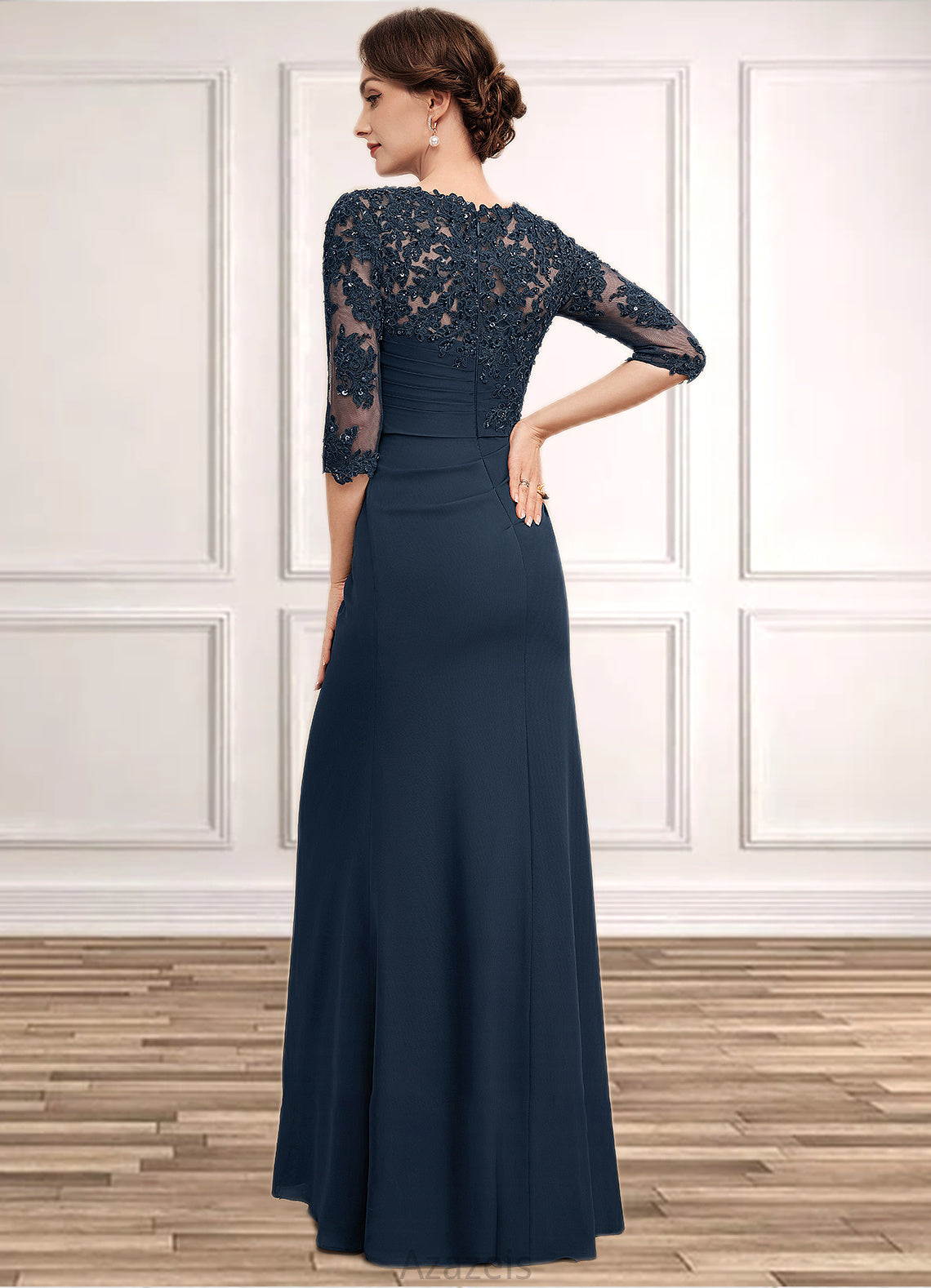 Elva A-Line Scoop Neck Floor-Length Chiffon Lace Mother of the Bride Dress With Ruffle Beading Sequins DF126P0014536