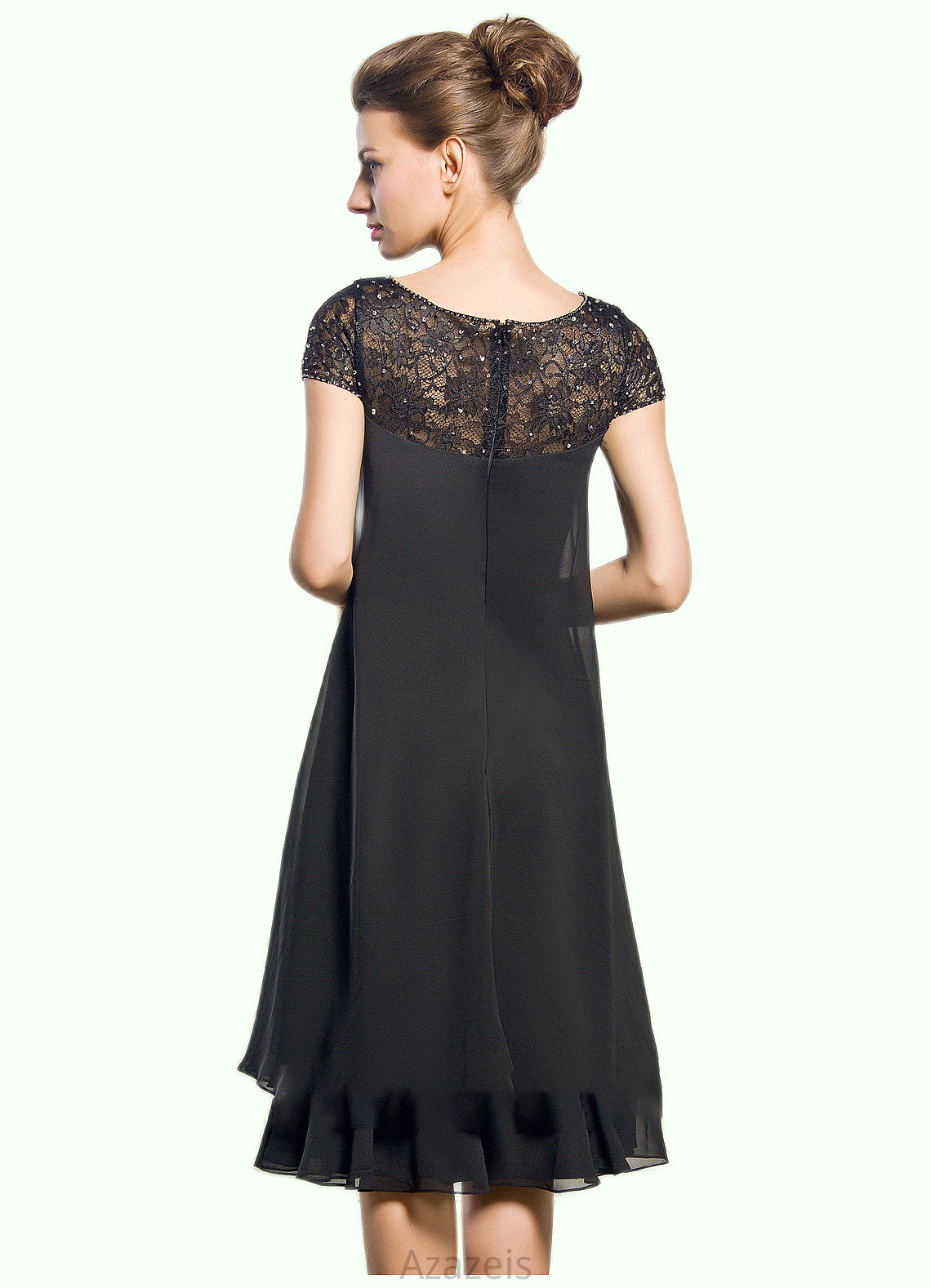 Monique Empire Scoop Neck Knee-Length Chiffon Mother of the Bride Dress With Beading Sequins DF126P0014537