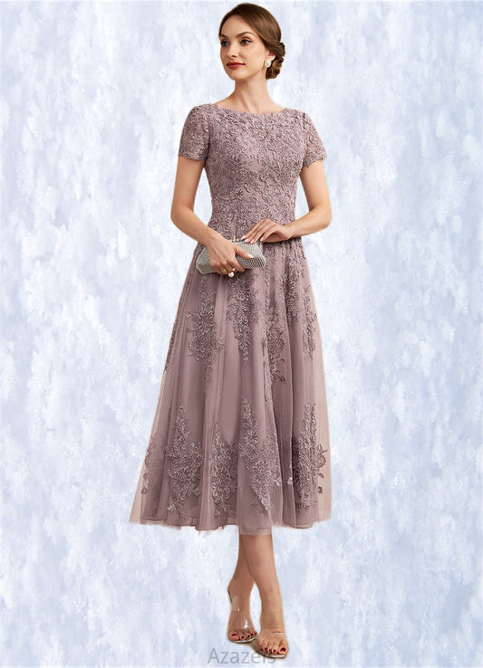 Scarlett A-Line Scoop Neck Tea-Length Tulle Lace Mother of the Bride Dress DF126P0014538