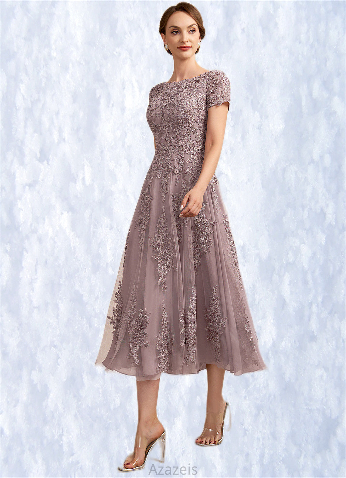 Scarlett A-Line Scoop Neck Tea-Length Tulle Lace Mother of the Bride Dress DF126P0014538