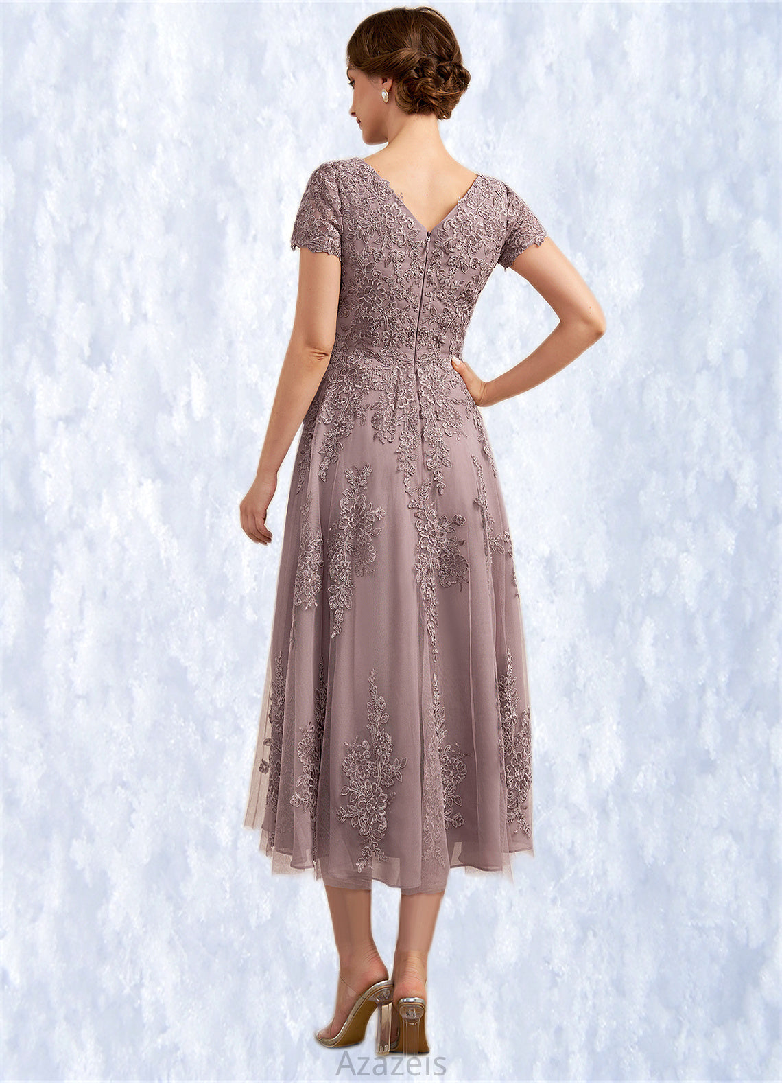 Scarlett A-Line Scoop Neck Tea-Length Tulle Lace Mother of the Bride Dress DF126P0014538