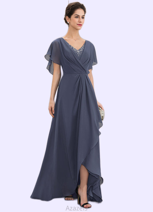 Amiya A-Line V-neck Asymmetrical Chiffon Mother of the Bride Dress With Beading Sequins DF126P0014541