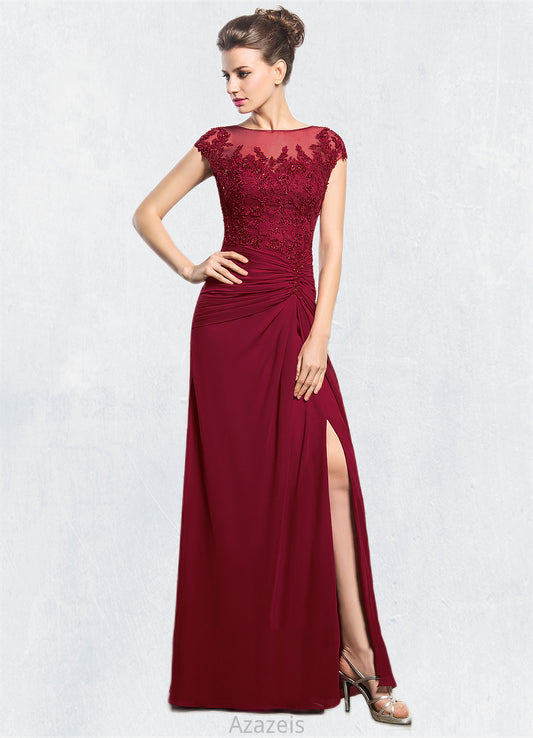 Shaylee Sheath/Column Scoop Neck Floor-Length Chiffon Mother of the Bride Dress With Ruffle Beading Appliques Lace Sequins Split Front DF126P0014549