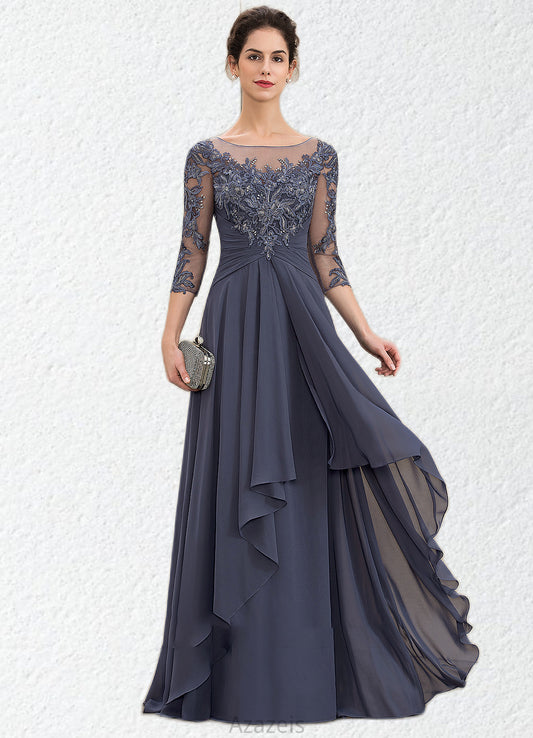 Aurora A-Line Scoop Neck Floor-Length Chiffon Lace Mother of the Bride Dress With Cascading Ruffles DF126P0014550