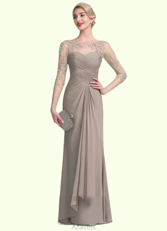 Teresa A-Line Scoop Neck Floor-Length Chiffon Lace Mother of the Bride Dress With Beading Sequins Cascading Ruffles DF126P0014551