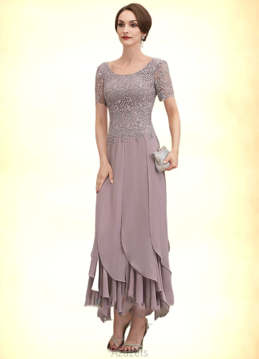 Louisa A-Line Scoop Neck Ankle-Length Chiffon Lace Mother of the Bride Dress With Cascading Ruffles DF126P0014555