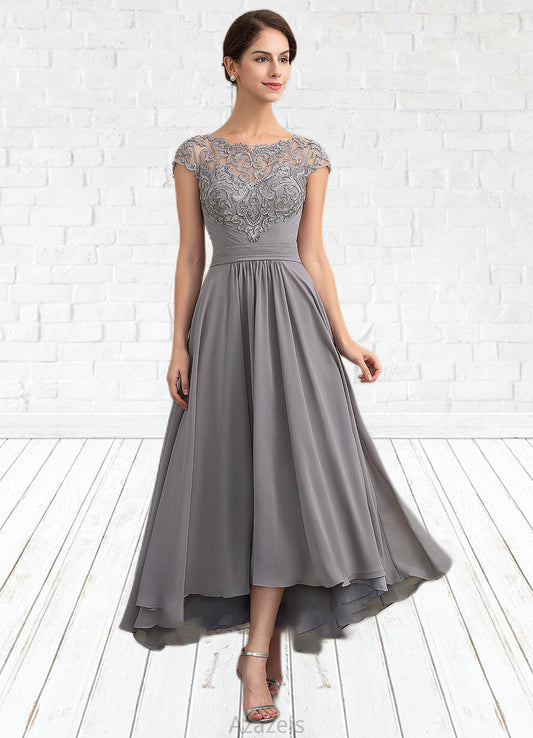 Helena A-Line Scoop Neck Asymmetrical Chiffon Lace Mother of the Bride Dress DF126P0014556