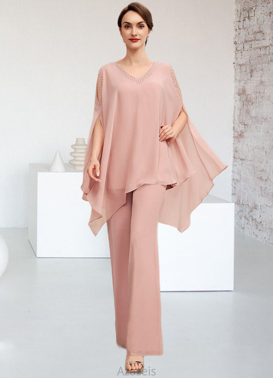 Katherine Jumpsuit/Pantsuit V-neck Floor-Length Chiffon Mother of the Bride Dress With Beading DF126P0014560