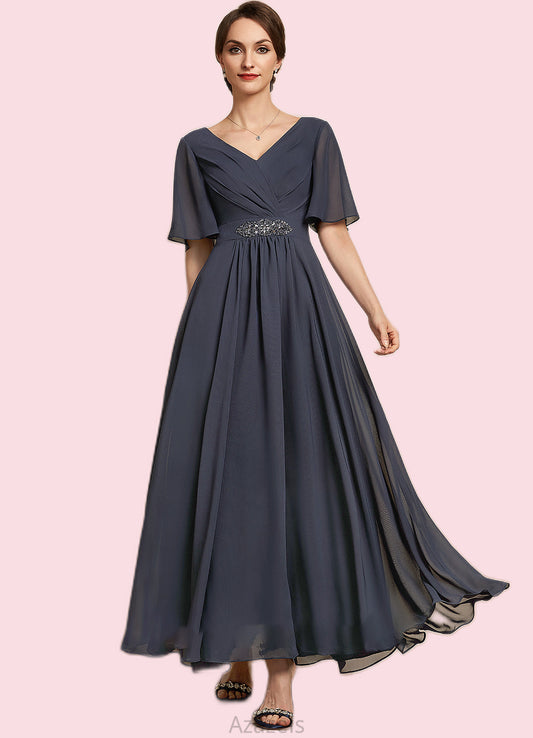 Shaniya A-Line V-neck Ankle-Length Chiffon Mother of the Bride Dress With Ruffle Beading Sequins DF126P0014564