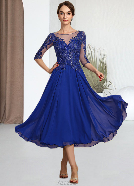 Madyson A-Line Scoop Neck Tea-Length Chiffon Lace Mother of the Bride Dress With Sequins DF126P0014565