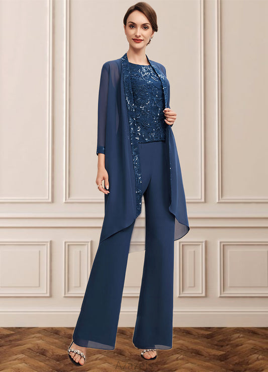 Sadie Jumpsuit/Pantsuit Scoop Neck Floor-Length Chiffon Lace Mother of the Bride Dress With Sequins DF126P0014567