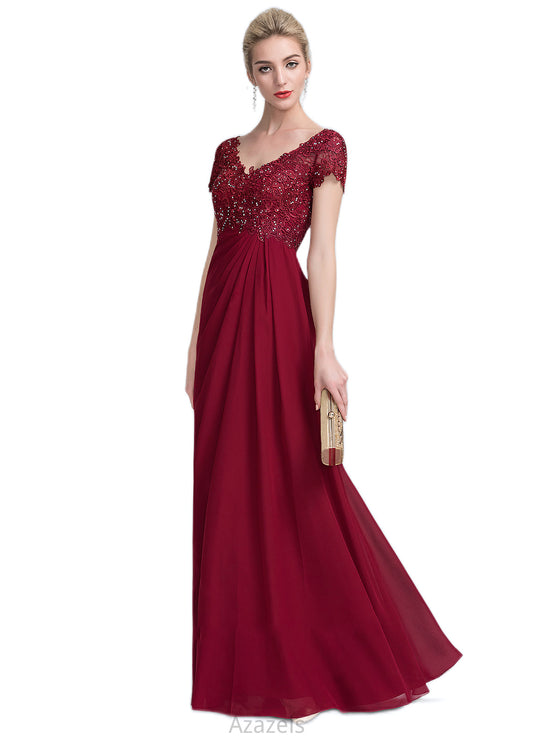 Kennedy A-Line V-neck Floor-Length Chiffon Lace Mother of the Bride Dress With Ruffle Beading DF126P0014569