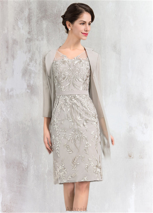 Kiley Sheath/Column V-neck Knee-Length Lace Mother of the Bride Dress DF126P0014570