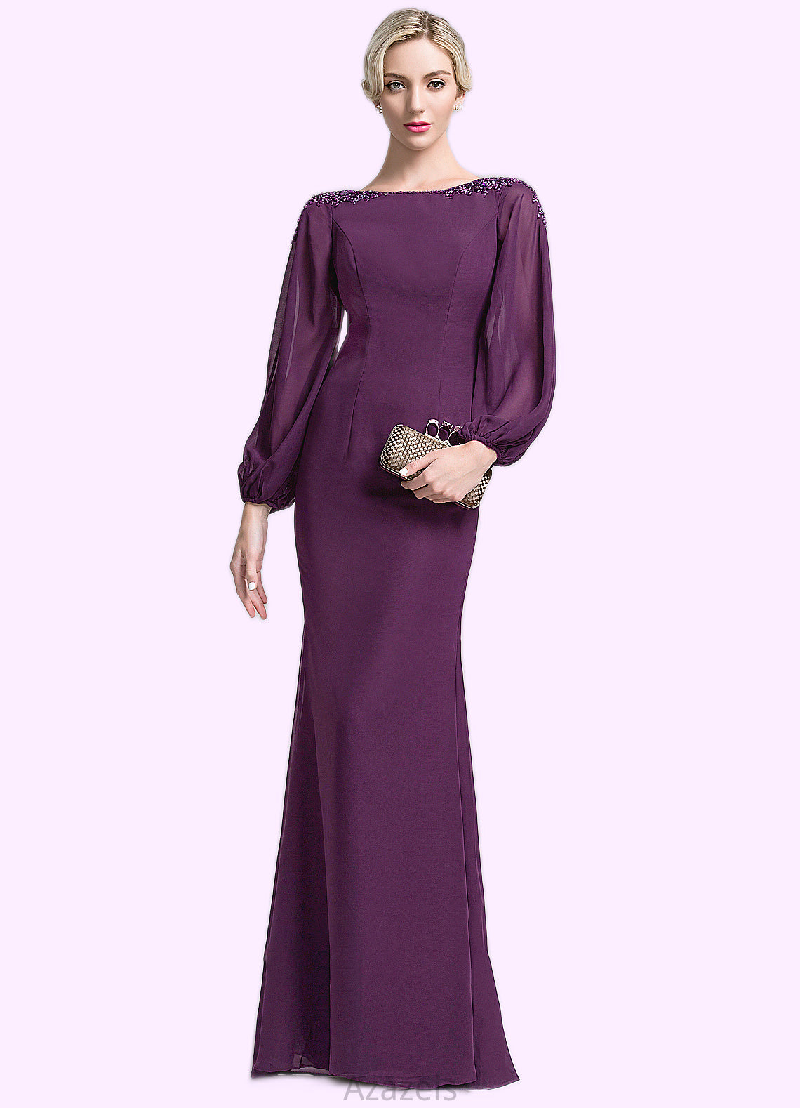 Delilah Trumpet/Mermaid Scoop Neck Floor-Length Chiffon Mother of the Bride Dress With Beading Sequins DF126P0014748