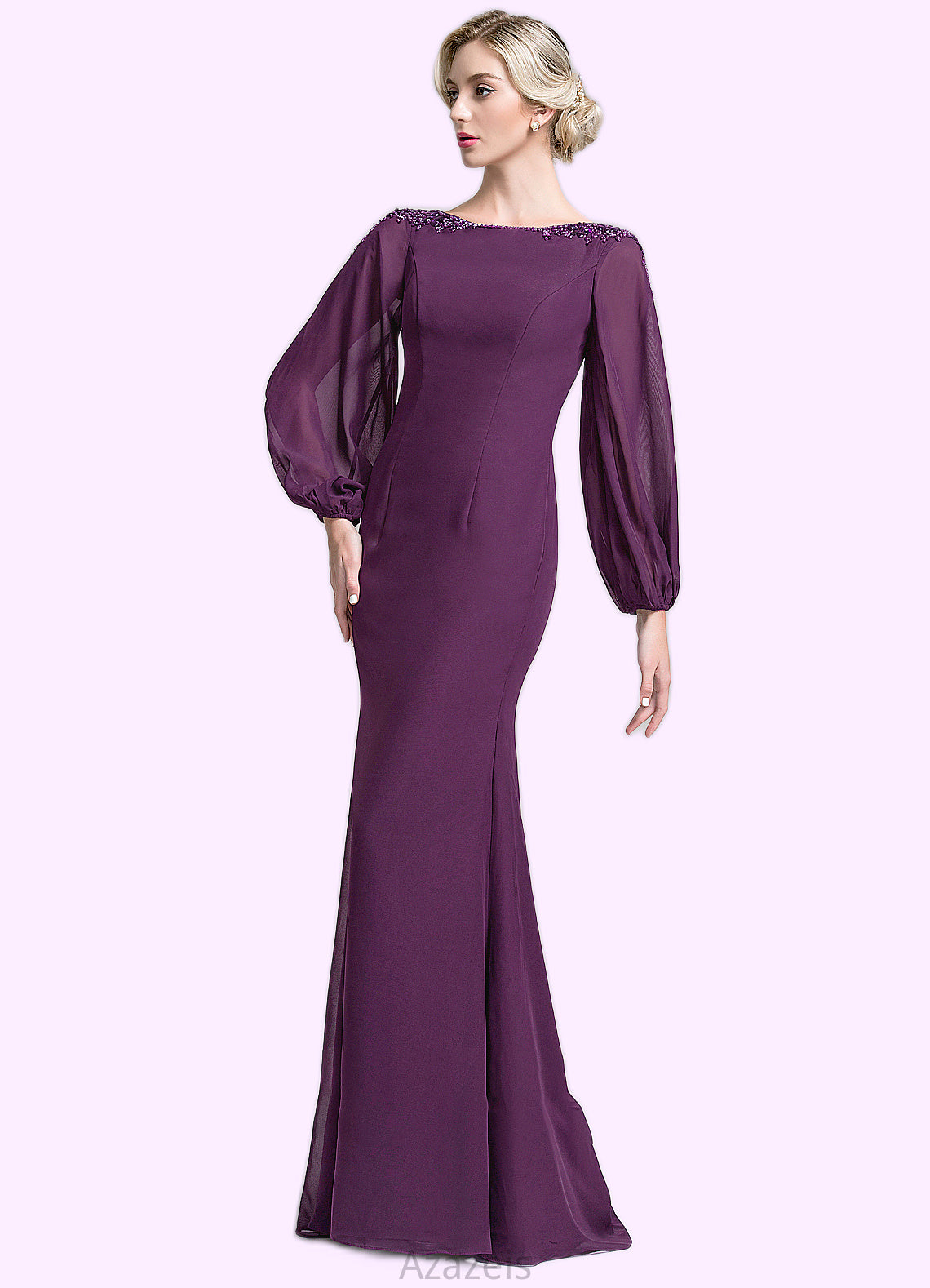 Delilah Trumpet/Mermaid Scoop Neck Floor-Length Chiffon Mother of the Bride Dress With Beading Sequins DF126P0014748