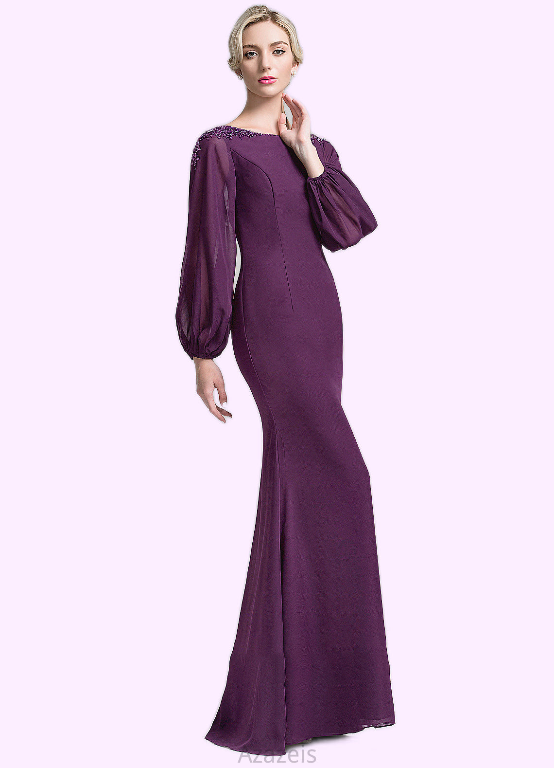 Delilah Trumpet/Mermaid Scoop Neck Floor-Length Chiffon Mother of the Bride Dress With Beading Sequins DF126P0014748