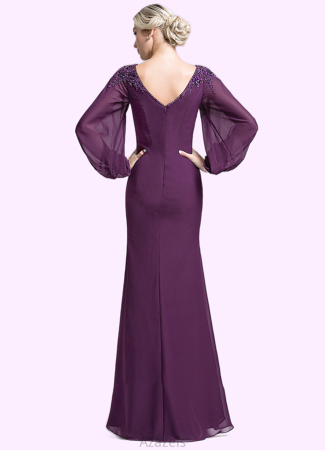 Delilah Trumpet/Mermaid Scoop Neck Floor-Length Chiffon Mother of the Bride Dress With Beading Sequins DF126P0014748