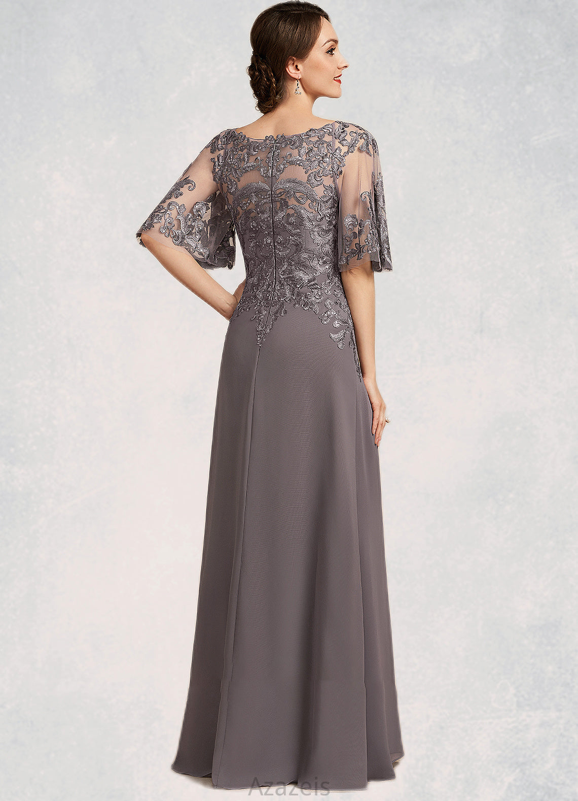 Millicent A-Line Scoop Neck Floor-Length Chiffon Lace Mother of the Bride Dress With Sequins DF126P0014776