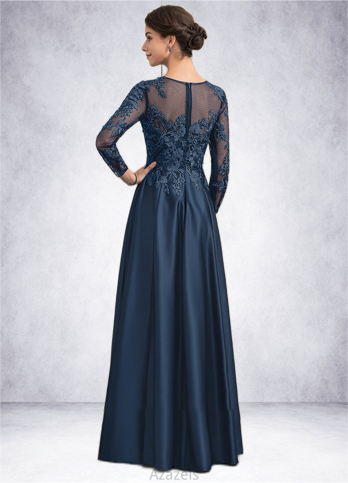 Scarlett A-Line Scoop Neck Floor-Length Satin Lace Mother of the Bride Dress With Beading DF126P0014858