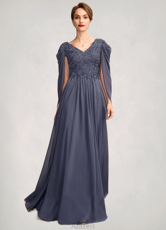 Sydnee A-Line V-neck Floor-Length Chiffon Lace Mother of the Bride Dress With Beading Sequins DF126P0015022