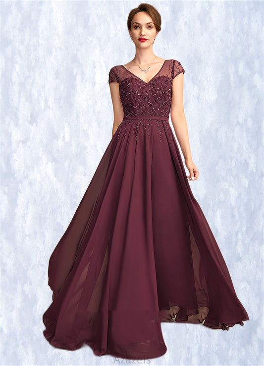 Kinsley A-Line V-neck Floor-Length Chiffon Mother of the Bride Dress With Beading Sequins DF126P0015028