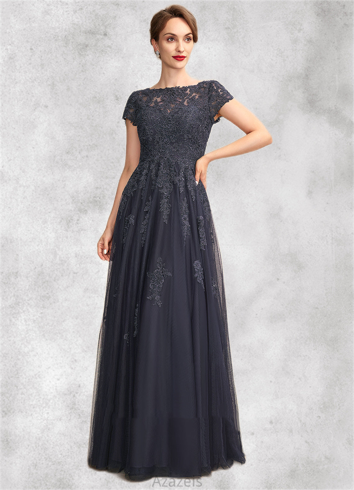 Sally A-Line Scoop Neck Floor-Length Tulle Lace Mother of the Bride Dress With Beading DF126P0015029