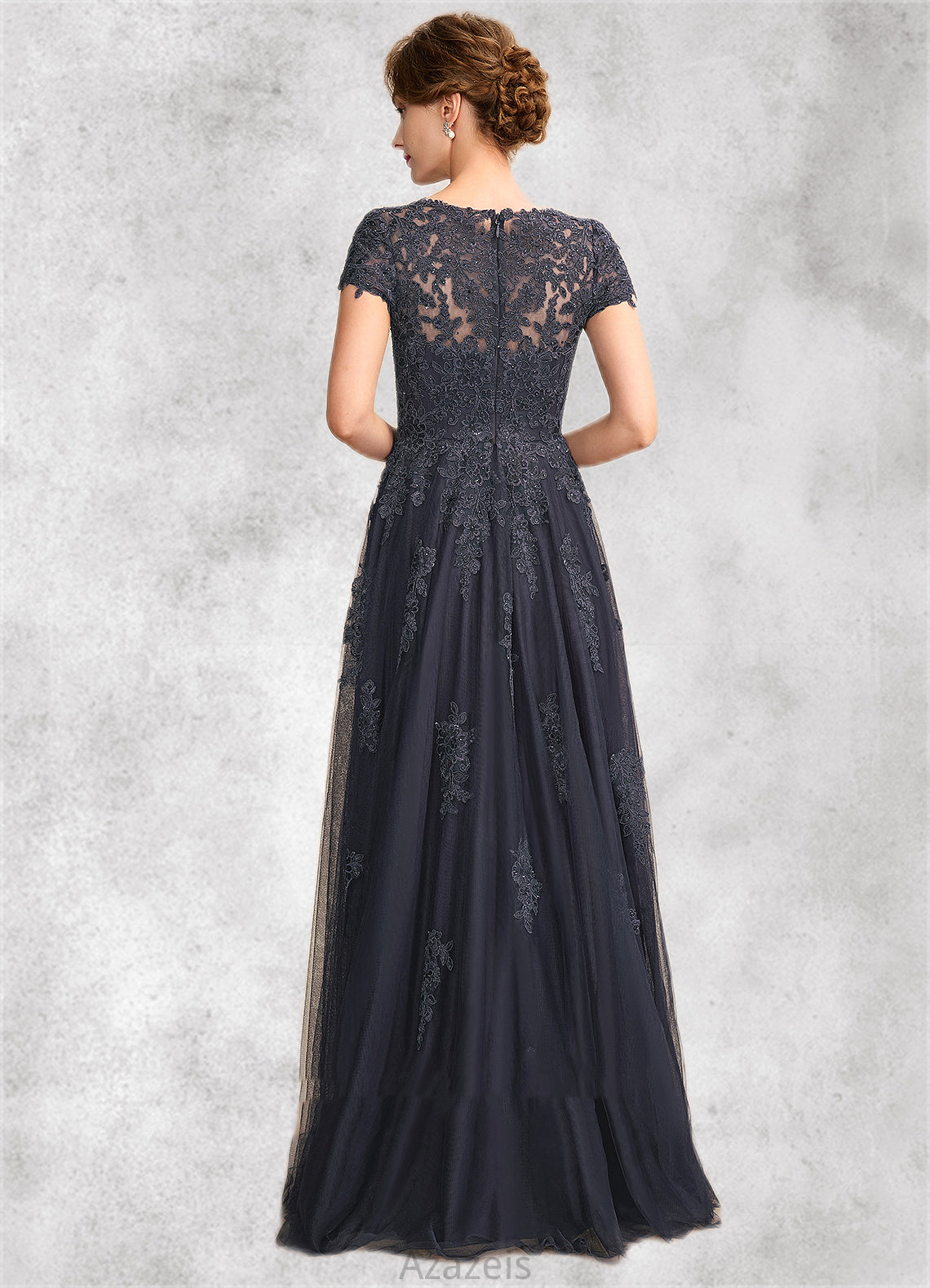 Sally A-Line Scoop Neck Floor-Length Tulle Lace Mother of the Bride Dress With Beading DF126P0015029